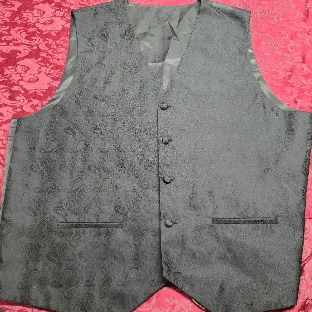 Umo Lorenzo Men's Black Paisley Formal Vest Tuxedo Suit Waistcoat XL - Picture 1 of 13